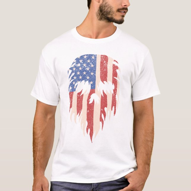 USA Flag Skull Beard | Distressed Patriotic Design T-Shirt (Front)