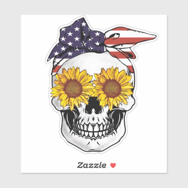 USA Flag Skull Sunflower Eyes Hair Bandanna (Sheet)