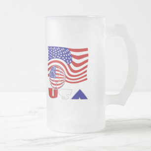 USA Flag Soccer Ball Frosted Glass Beer Mug