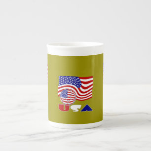 USA Flag Soccer Ball Golden Background Bone China Mug