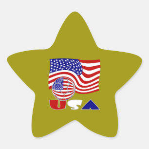 USA Flag Soccer Ball Golden Background Star Sticker
