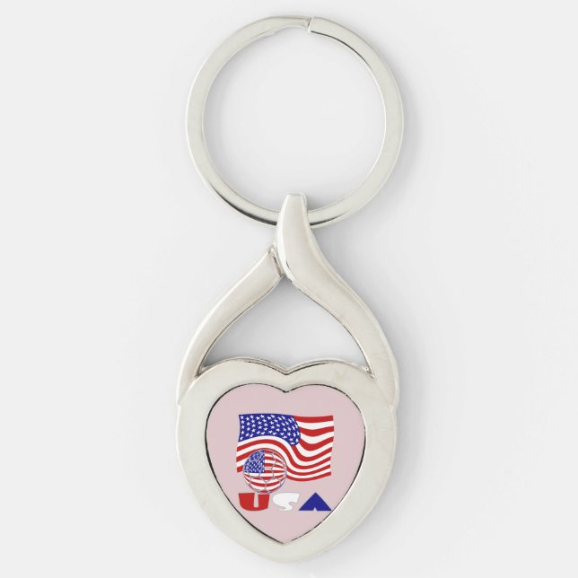 USA Flag Soccer Ball Pink Background Key Ring (Front)