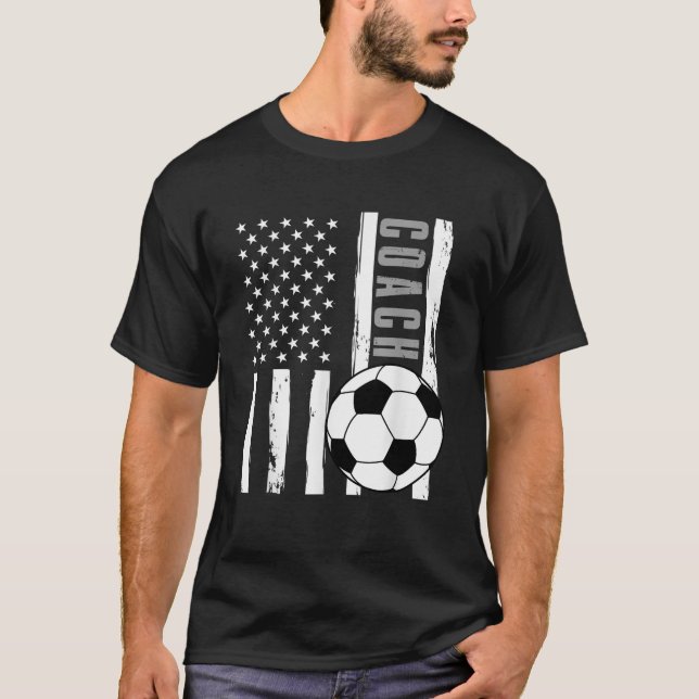USA Flag Soccer Coach Funny Soccer Trainer America T-Shirt (Front)