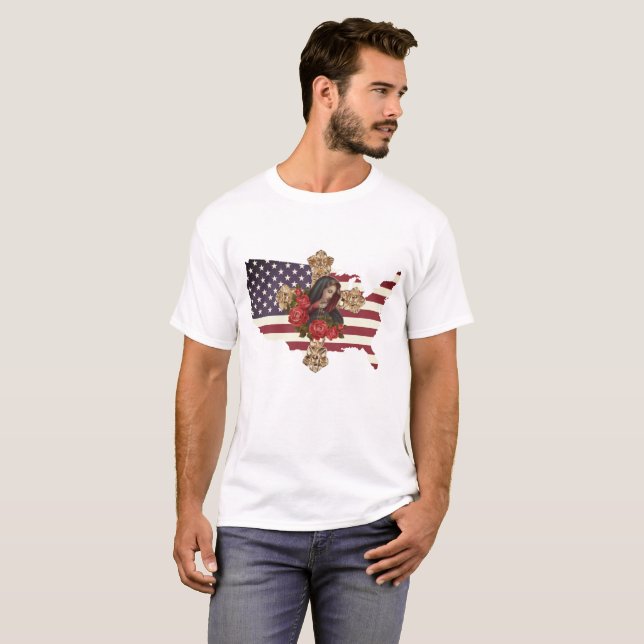 USA FLAG SORROWFUL MOTHER ROSES T-Shirt (Front Full)