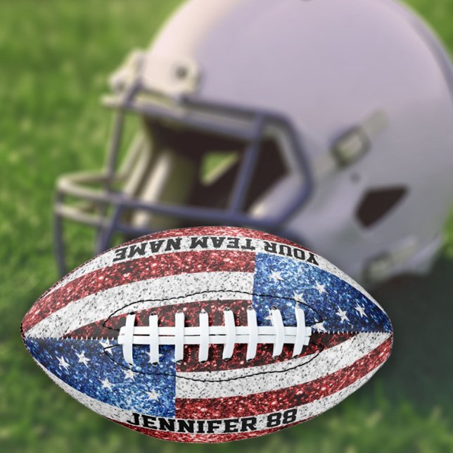 USA flag sparkles bling Custom name and Your Team American Football (Creator Uploaded)