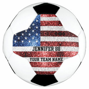 USA flag sparkles bling Custom name and Your Team Football