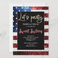 USA flag sparkles Sweet 16 Birthday Lets party