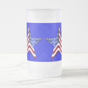 Usa Flag Star Frosted 16 oz Frosted Glass Mug