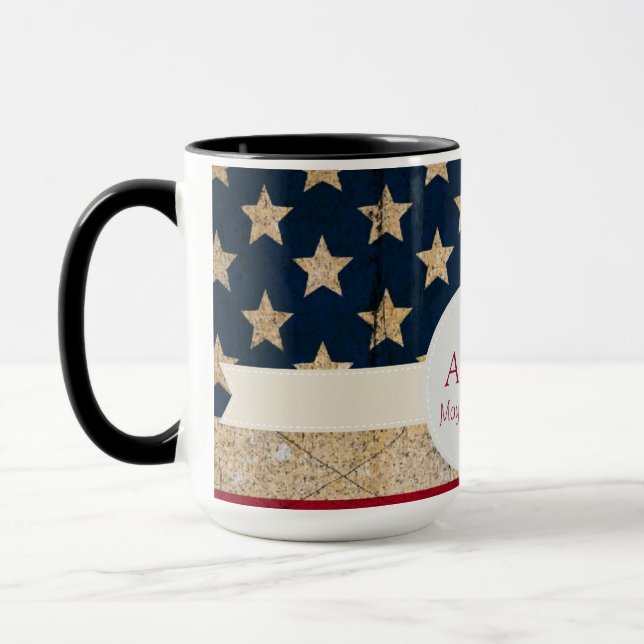USA Flag Stars and Stripes Monogram Mug (Left)