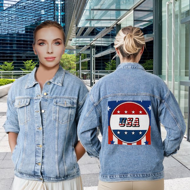 USA Flag Stars Circle Red White Blue Womens Denim Jacket (USA Flag Stars Circle Red White Blue Women's Denim Jacket)