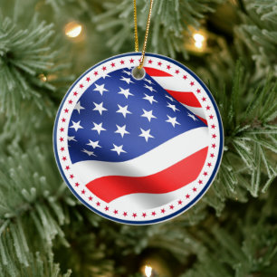 USA Flag Stars Stripes America Patriotic Christmas Ceramic Tree Decoration
