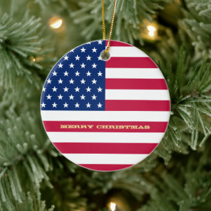 USA Flag Stars Stripes America Patriotic Christmas Ceramic Tree Decoration