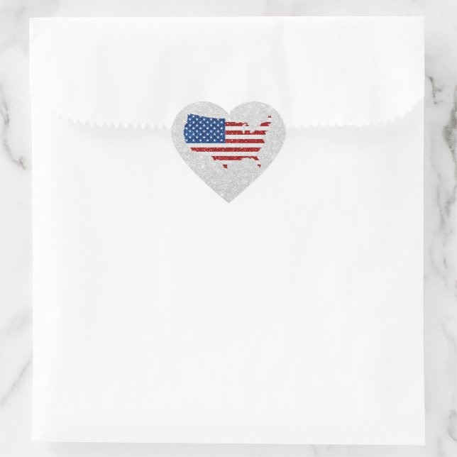 USA Flag Stars & Stripes July 4 Glitter Heart Sticker (Bag)