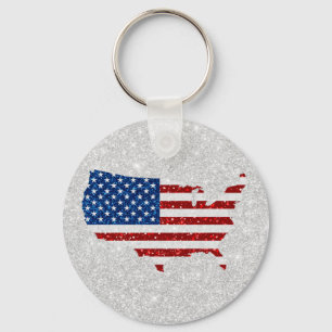 USA Flag Stars & Stripes July 4 Glitter Key Ring