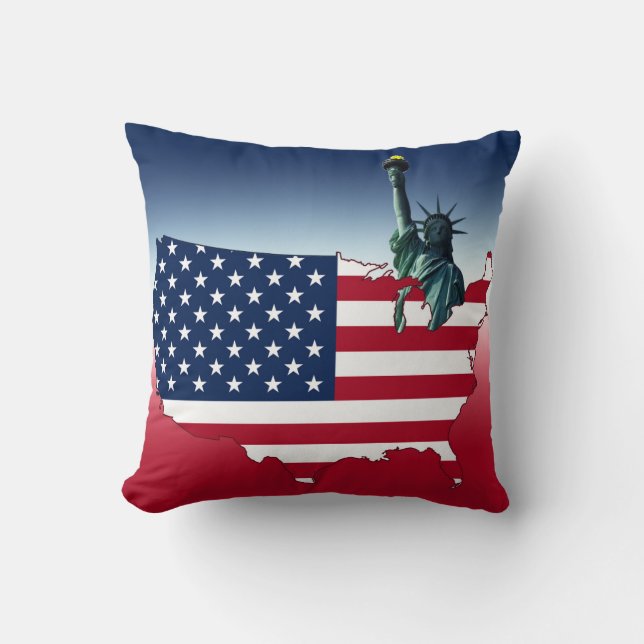 USA flag & statue of liberty throw pillow (Front)