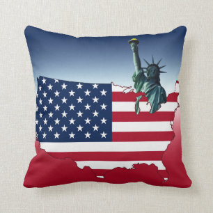 USA flag & statue of liberty throw pillow