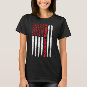 Usa Flag Stroke Survivor Awareness Red Ribbon Brai T-Shirt