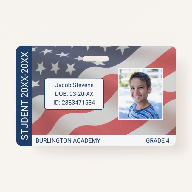 USA Flag Student ID Homeschool or Private School  ID Badge (Front)
