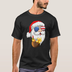 Usa Flag Sunglasses Santa Christmas In July Summer T-Shirt