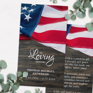 USA Flag Sympathy Memorial Funeral Prayer Card