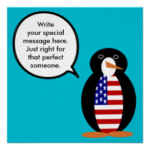 USA Flag Talking Ms. Penguin Poster
