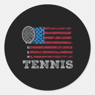Usa Flag Tennis Mens Womens Us Tennis Lover Team S Classic Round Sticker