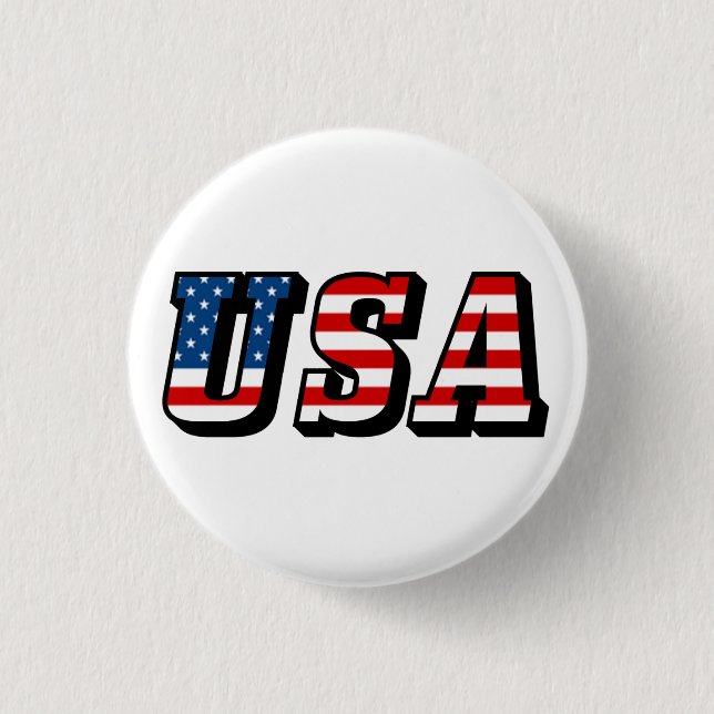 USA Flag Text 3 Cm Round Badge (Front)