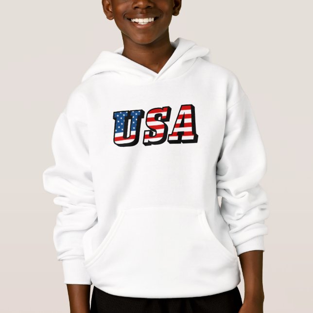 USA Flag Text Hooded Sweatshirt (Front)