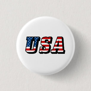 USA Flag Text Pin-Back Button
