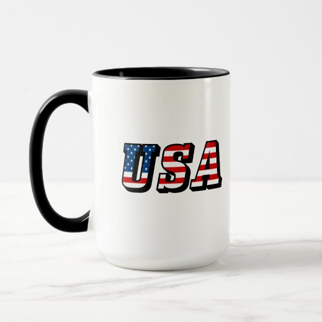 USA Flag Text Ringer Coffee Mug (Left)