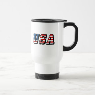 USA Flag Text Travel Mug