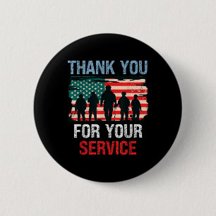 Usa Flag Thank You For Your Service - Memorial 6 Cm Round Badge