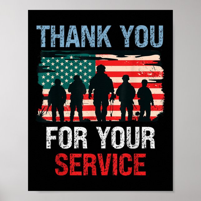 Usa Flag Thank You For Your Service - Memorial Poster (Front)