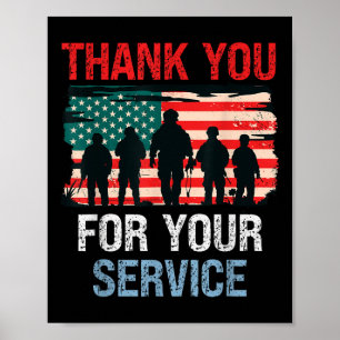 Usa Flag Thank You For Your Service - Memorial Poster