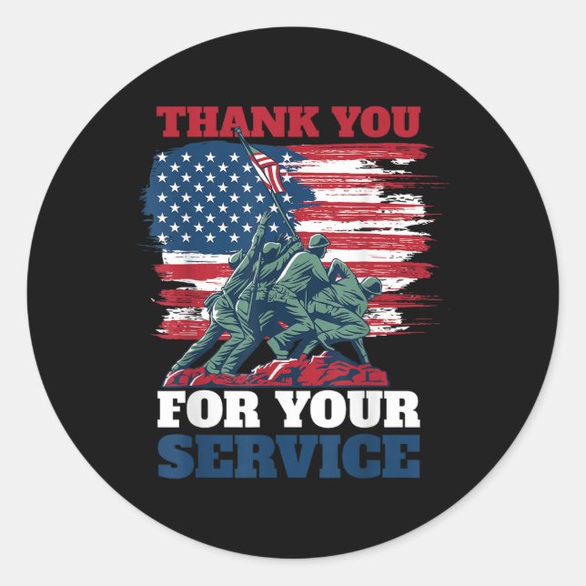 Usa Flag Thank You For Your Service - Veterans Classic Round Sticker (Front)
