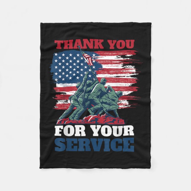Usa Flag Thank You For Your Service - Veterans Fleece Blanket (Front)
