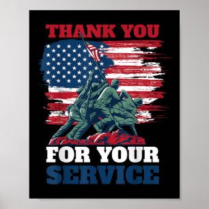 Usa Flag Thank You For Your Service - Veterans Poster