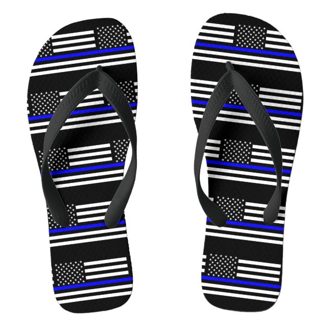 USA Flag The Thin Blue Line Theme Flip Flops (Footbed)