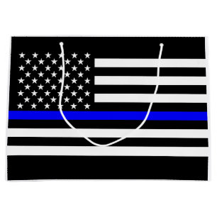 USA Flag The Thin Blue Line Theme Large Gift Bag