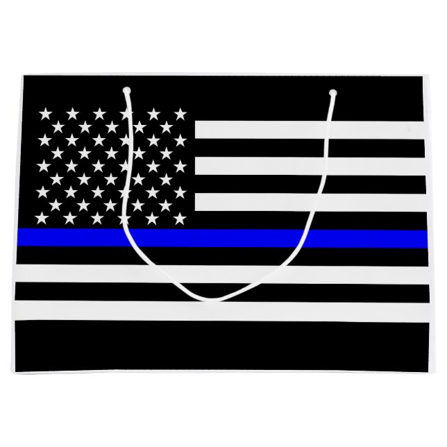 USA Flag The Thin Blue Line Theme Large Gift Bag (Front)