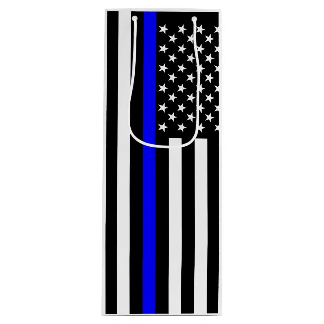 USA Flag The Thin Blue Line Theme Wine Gift Bag (Front)