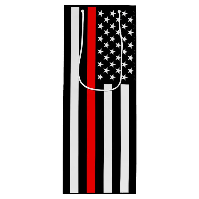 USA Flag The Thin Red Line Theme on a Wine Gift Bag (Front)