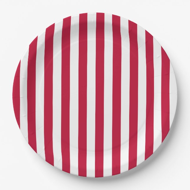 USA Flag Themed Red and White Stripes Pattern Paper Plate (Front)