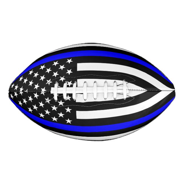 USA Flag Thin Blue Line Symbolic Memorial on a American Football (Front)