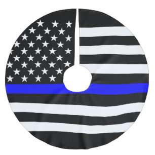 USA Flag Thin Blue Line Symbolic Memorial on a Brushed Polyester Tree Skirt
