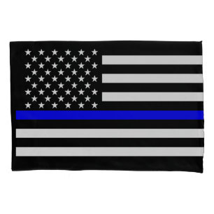 USA Flag Thin Blue Line Symbolic Memorial on a Pillowcase