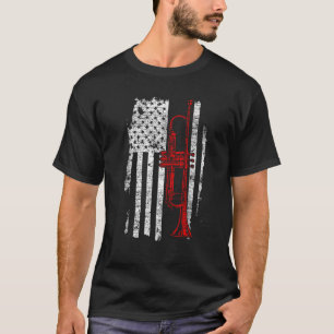 USA Flag Thin Red Line Jazz Music Gifts Trumpet T  T-Shirt