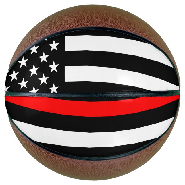 USA Flag Thin Red Line Symbolic Memorial on a Basketball (Front)