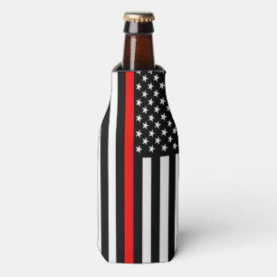 USA Flag Thin Red Line Symbolic Memorial on a Bottle Cooler