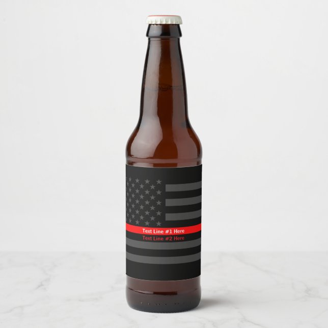 USA Flag Thin Red Line Symbolic Your Text on a Beer Bottle Label (Front)